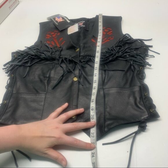 . NWT Leather Rose Motorcycle Jacket Fringe Black - Picture 7 of 14